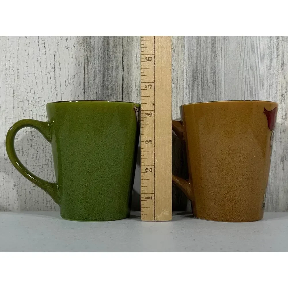 Floral Coffee Mugs Set of 2 Ceramic Earth Tones‎ MCM Gold Green